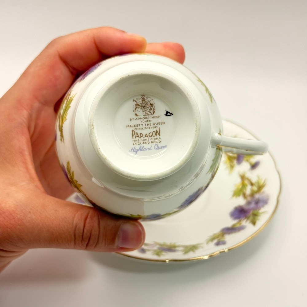 Vintage 1950s Paragon Highland Queen Thistle Teacup & Saucer Set - Picture 4 of 6